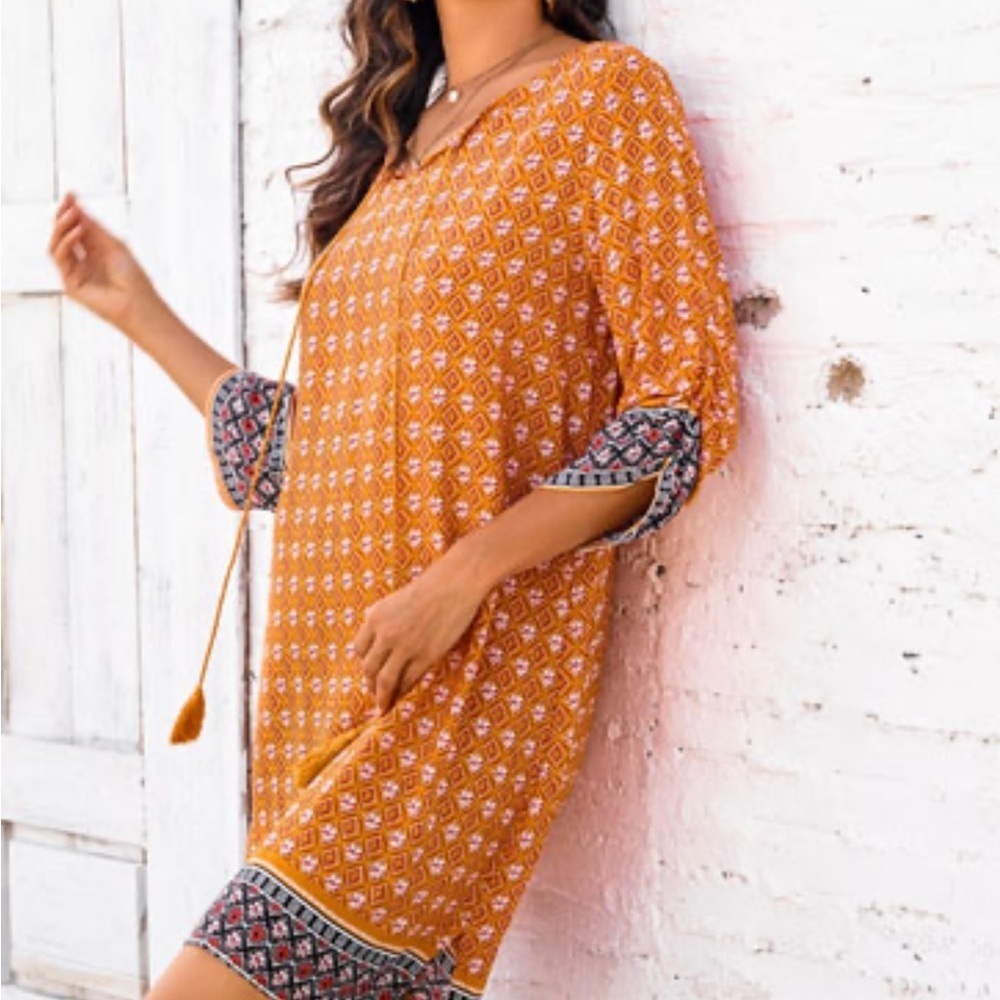 Hotouch Orange Patterned Boho Dress - Picture 1 of 8